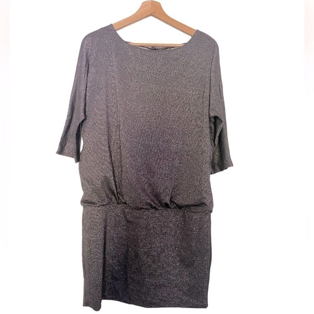 WHITE HOUSE BLACK MARKET DROP WAIST SHINY SILVER DRESS SIZE SMALL